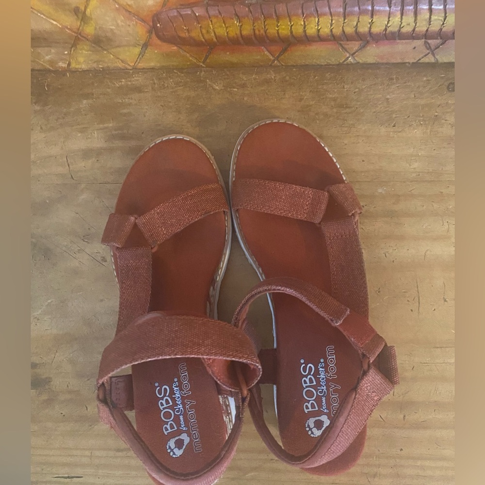 BOBs from Sketchers  Brick Red Memory Foam Sandals